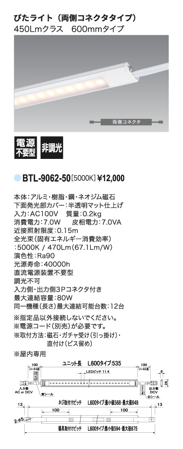 ぴたライト_BTL-9062-50_寸法図_配光図
