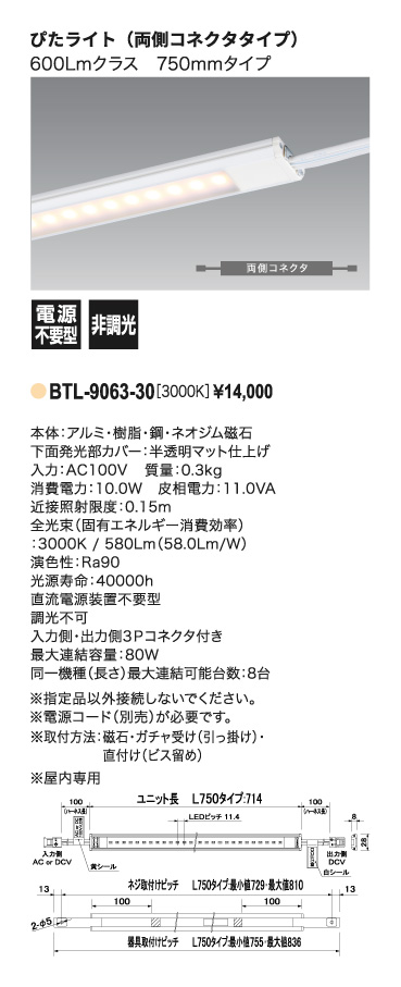 ぴたライト_BTL-9063-30_寸法図_配光図