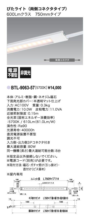 ぴたライト_BTL-9063-57_寸法図_配光図