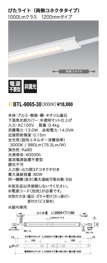 ぴたライト_BTL-9065-30_寸法図_配光図