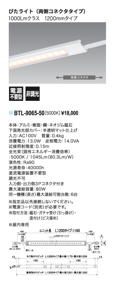 ぴたライト_BTL-9065-50_寸法図_配光図