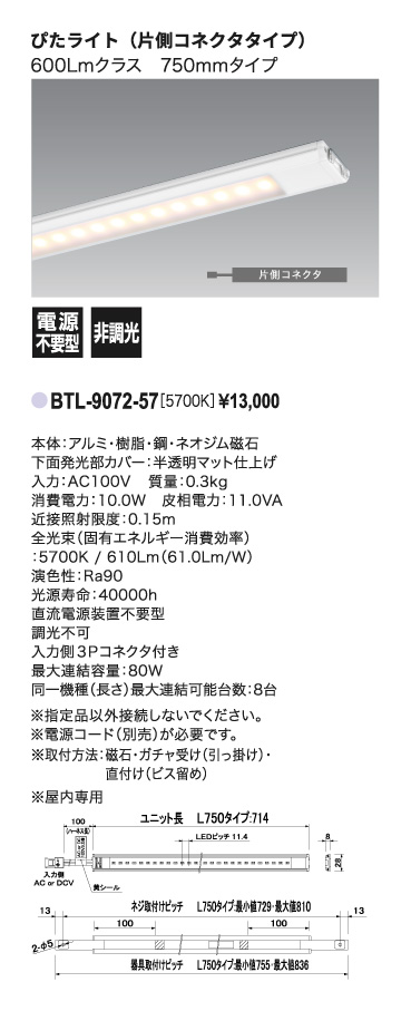 ぴたライト_BTL-9072-57_寸法図_配光図