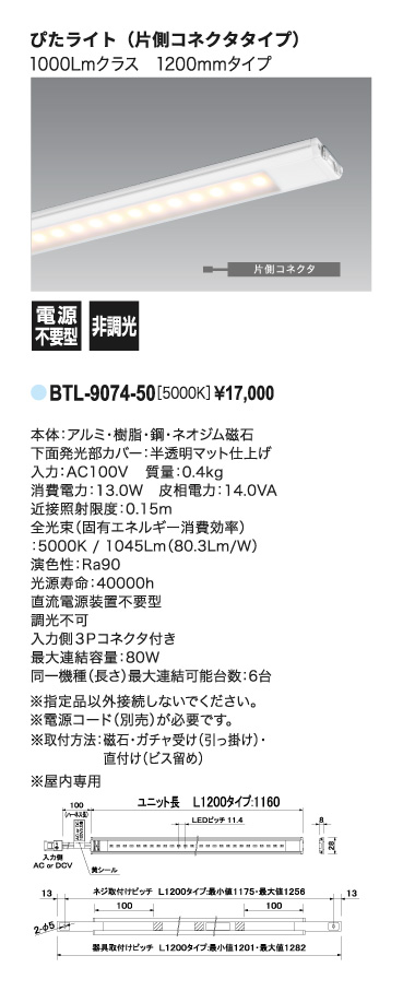 ぴたライト_BTL-9074-50_寸法図_配光図