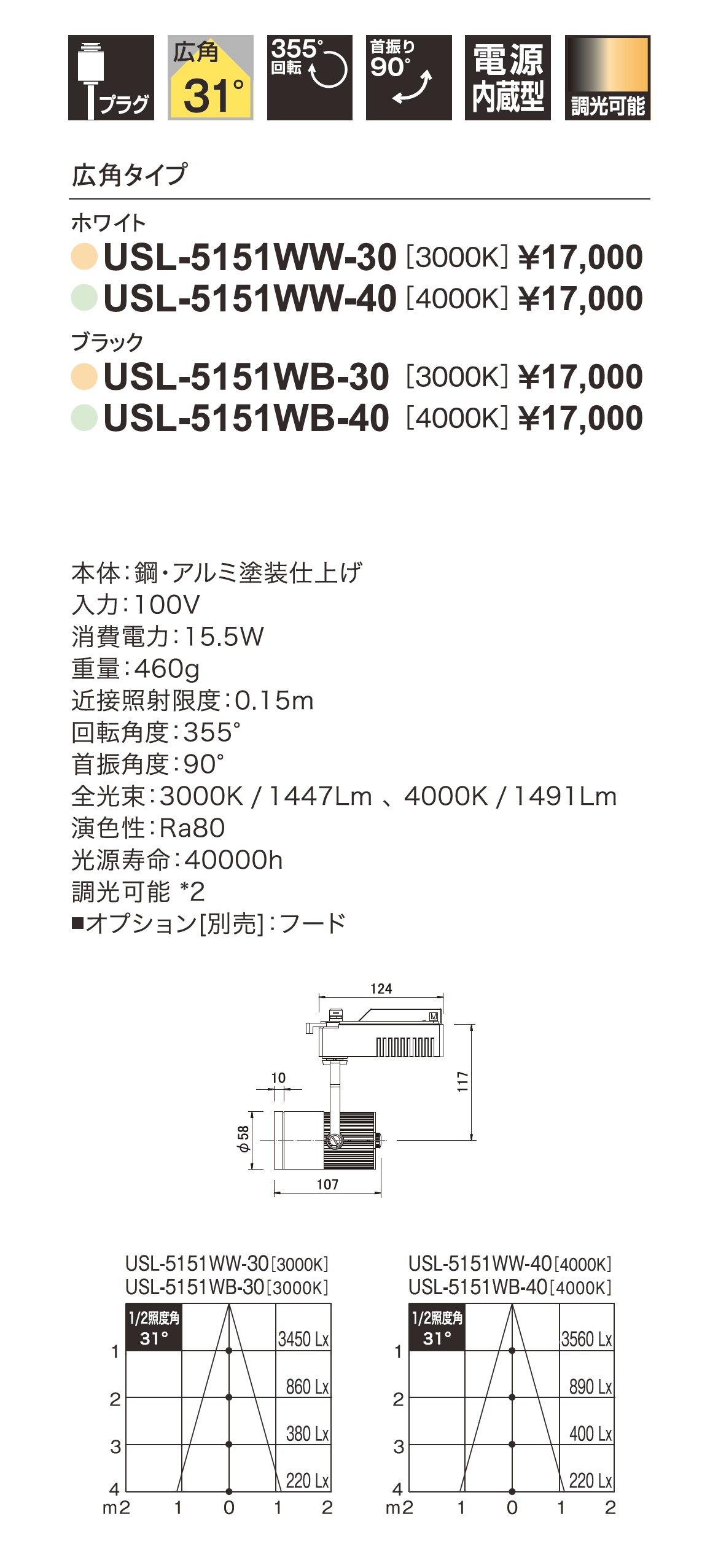 ディムスポット_寸法図_配光図