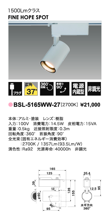 ファインホープスポット＿1500Lmクラス＿広角タイプ＿寸法図＿配光図