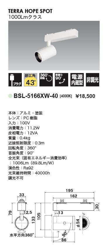 テラホープスポット_1000Lmクラス_挟角タイプ_寸法図_配光図