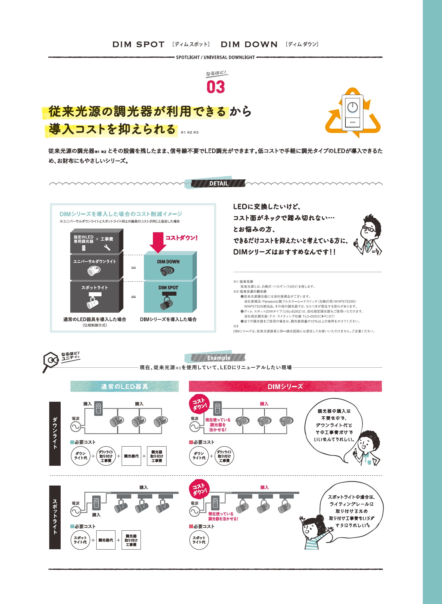 ディムスポット_特長_従来光源の調光器が使用可能_導入コスト削減可能